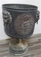 Large copper and brass Jardiniere with 2 lion