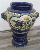 Vintage Asian terracotta handpainted jar on base