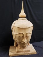 Large carved wood Buddha head