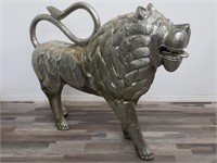 Large tin-coated lion figure
