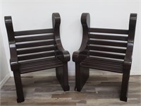 Pair of vintage carved wood bench chairs