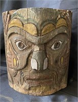Hand-carved & polychromed wood totem section