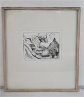 Signed & dated framed "The King's Dream" etching