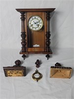 Mahogany porcelain and brass wall clock 12"w x