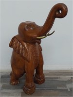 Large carved wood elephant sculpture w/ brass