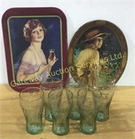 Collectable Coca-Cola glasses,metal serving trays