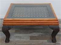 Iron & wood coffee table w/ glass top insert