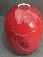 Cased red flame style vase with black swirls