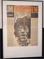 Vintage Jimi Hendrix framed newspaper article,