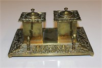 English dual Inkwell & pen stand