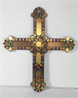 Iron & brass cross w/multicolored multifaceted
