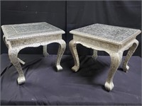 Pair of Indian tin-laminated wood end tables