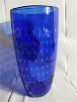 Cobalt blue glass vase with controlled bubbles