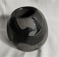White Bear Santa Clara Pueblo black pottery vase