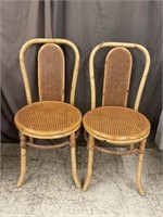 PAIR OF VINTAGE MCM BAMBOO AND RATTAN CHAIRS 34in