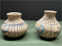 TWO NATIVE AMERICAN POTTERY VASES ONE SIGNED YULI