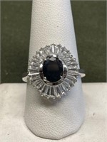 STERLING SILVER RING WITH BLCK STONE AND CZ SIZE