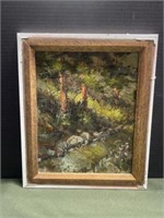 SMALL VINTAGE FRAMED FOREST SCENE OIL PAINTING ON