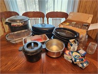 Assorted enamelware, canning supplies