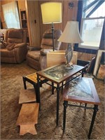Assorted accent tables, lamps