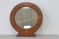 Vtg Beveled Mirror Oak Frame w/ Inlay