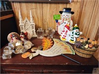 Holiday table decor, candles, nativity set