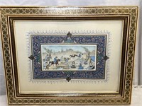 PERSIAN HAND-PAINTED VILLAGE SCENE WITH BONE