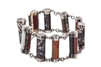 VICTORIAN SCOTTISH AGATE AND SILVER BRACELET, 54g