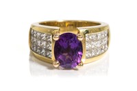 18K GOLD AMETHYST AND DIAMOND COCKTAIL RING, 11g