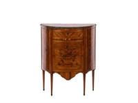19th C FRENCH MARBLE TOP DEMILUNE COMMODE