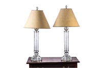 PAIR OF CUT & ETCHED GLASS TABLE LAMPS