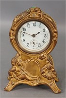 'Art Nouveau' Style Gilt White Metal Desk Clock
