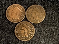 1882, 1897, 1898 INDIAN HEAD SMALL CENTS (3 COINS)