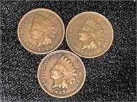 1900, 1903, 1907 INDIAN HEAD SMALL CENTS (3 COINS)