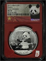 2017 NGC 10Y CHINA SILVER PANDA MS70 GRADED