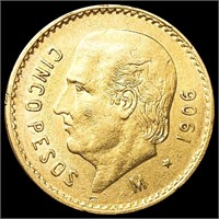 1906 Mexico .1206oz Gold 5 Pesos UNCIRCULATED