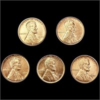 (5) RED Wheat Cents ((2) 1909 VDB, 1917, 1922-D,