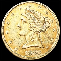1880 $5 Gold Half Eagle HIGH GRADE