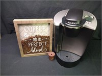 Keurig coffee maker, coffee sign