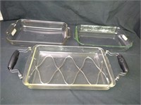 3- 9x13 Glass Oven Ware & Carry/Holder Rack