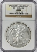 2011 Silver Liberty Eagle 25th Anniv. Coin MS -70