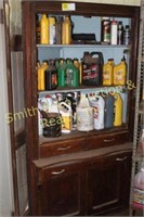 WOOD CABINET & CONTENTS