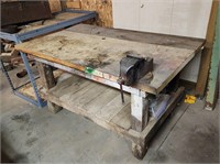 Heavy Duty Wooden Shop Table with Vise