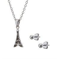 Earrings & Pendant-Marcasite Eiffel Tower w/chain