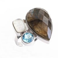Sterling Silver Labradorite & Gemstones Ring-SZ 8