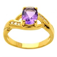 18K Gold Over Sterling Silver Amethyst Ring-SZ 7