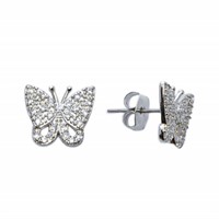 Silvertone Butterfly White CZ Stud Earrings