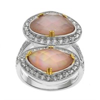 Silver Pink MOP & Moonstone Doublet Halo Ring-SZ 9