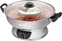 Aroma Stainless Steel Hot Pot, Silver, 5 quart