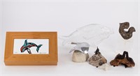 Ocean Animal Sculptures, Bottle, & Dresser Box
